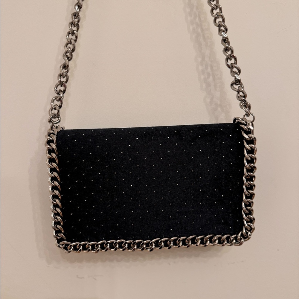 Misguided Black Chain Shoulder Bag with Studs